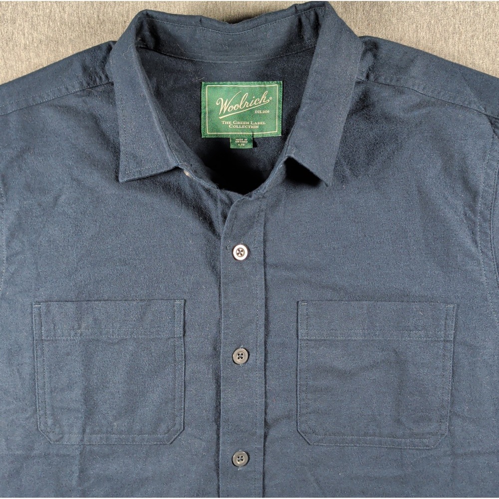 WOOLRICH Green Label Mens LS Shirt Chamois Cloth Flannel‎ Forest Navy L #5578